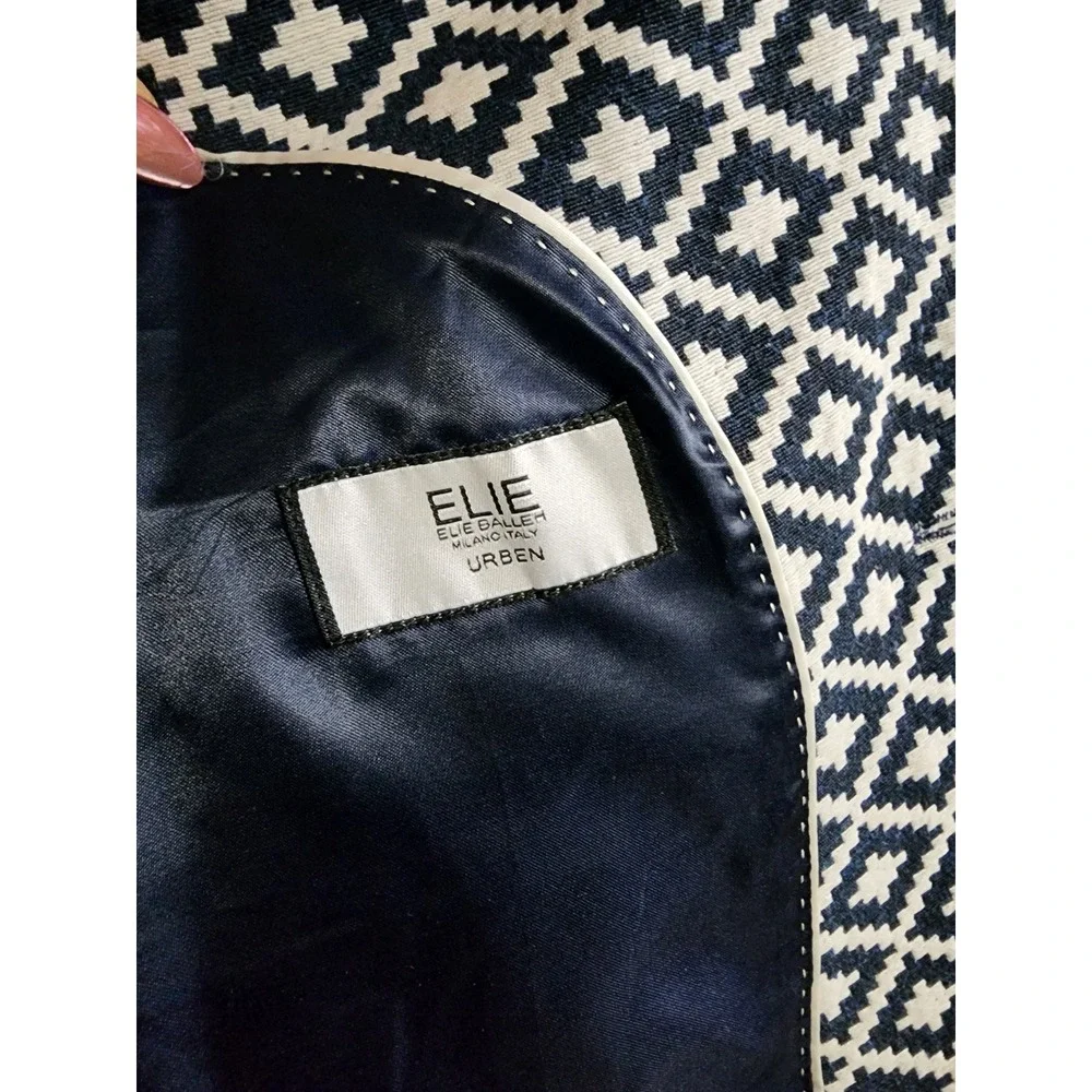 Elie Balleh Milano Italy Urben Blazer Mens M 38-40 Navy Geometric UEBBW2061-1 - Picture 6 of 9